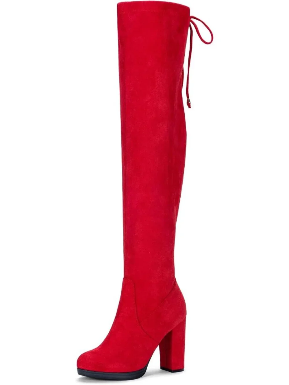 Women's Red Block Heel Round Toe Faux Suede Over The Knee Thigh High Boots